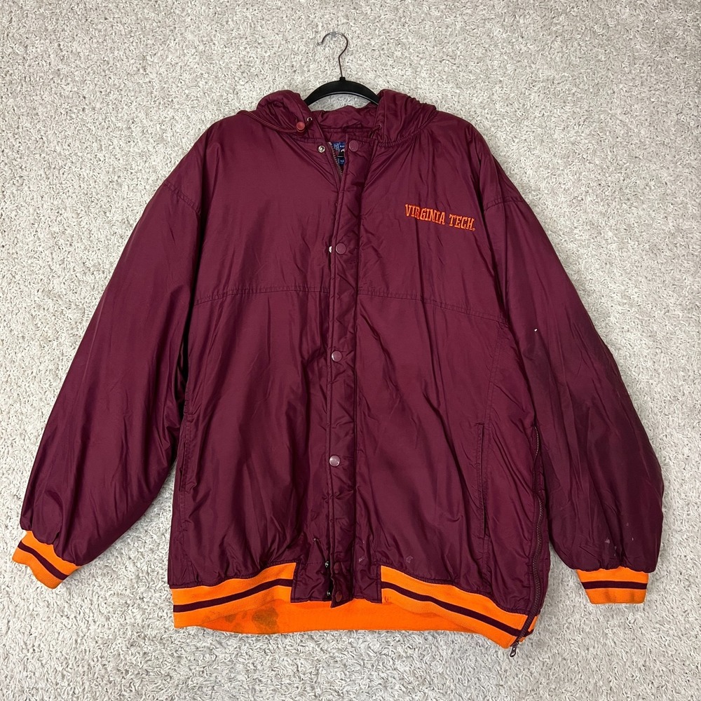 Vintage Virginia Tech Hokies Jacket Mens XL Hooded Champs Zip & Snap